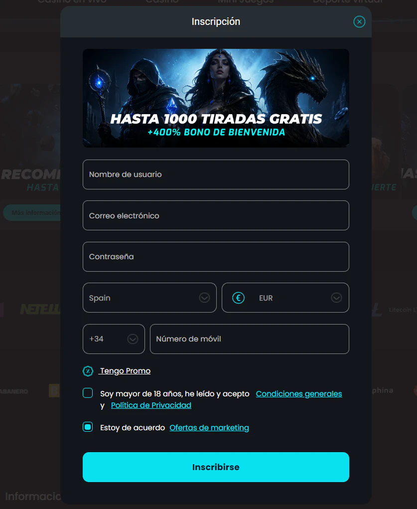 Cosmobet Casino registro e inicio de sesión